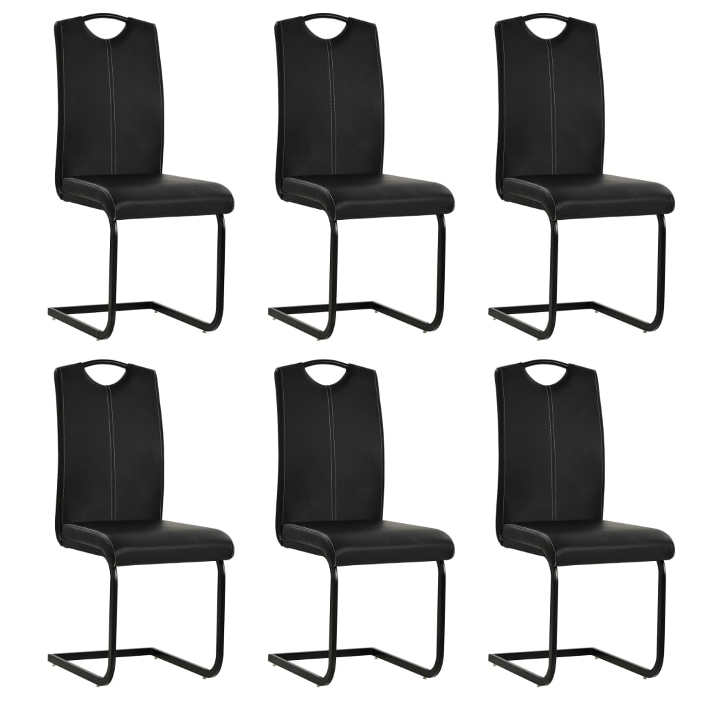 vidaXL Cadeiras de jantar cantilever 6 pcs couro artificial preto