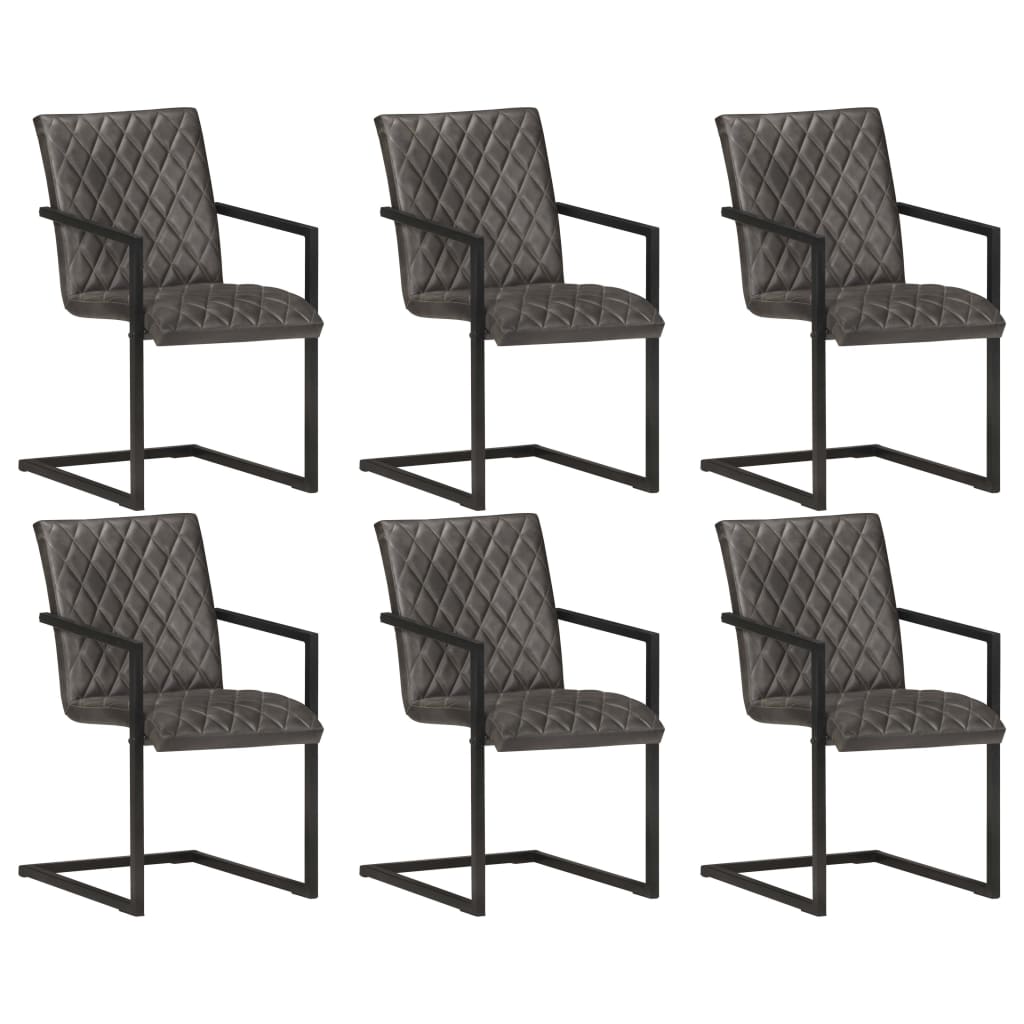 vidaXL Cadeiras de jantar cantilever 6 pcs couro genuíno cinzento