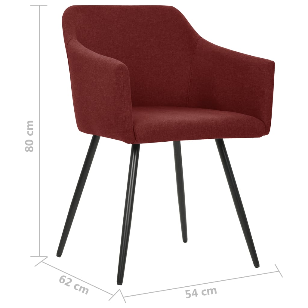 vidaXL Cadeiras de jantar 2 pcs tecido vermelho tinto