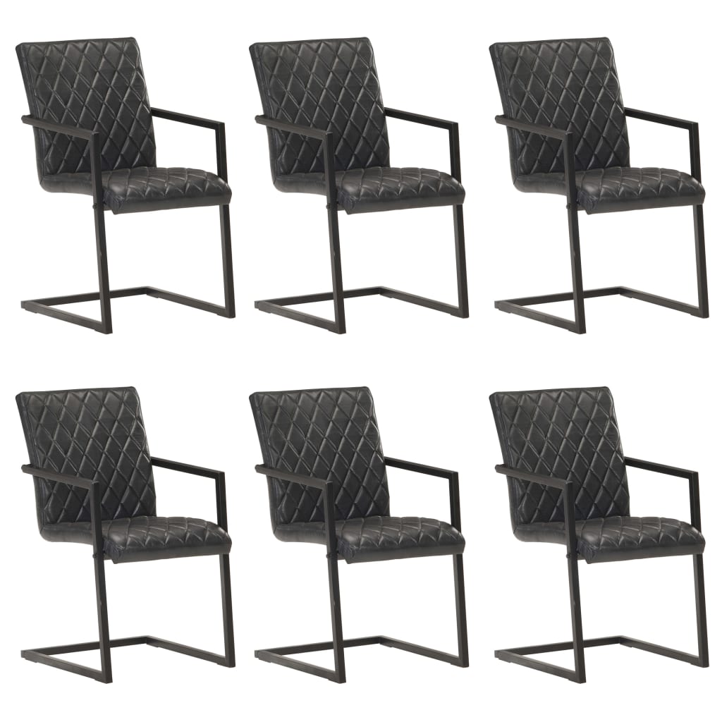 vidaXL Cadeiras de jantar cantilever 6 pcs couro genuíno preto