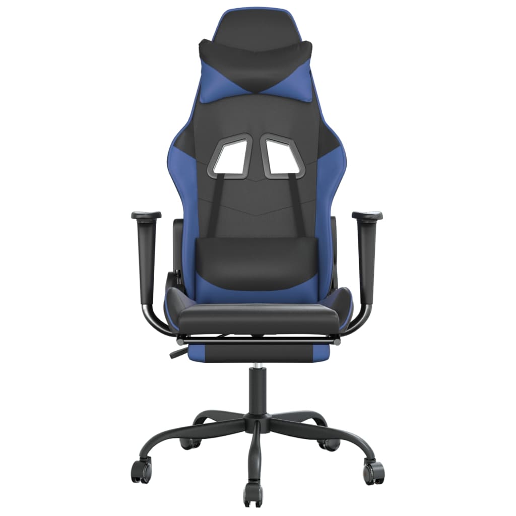 vidaXL Cadeira gaming massagens c/ apoio pés couro artif. preto/azul