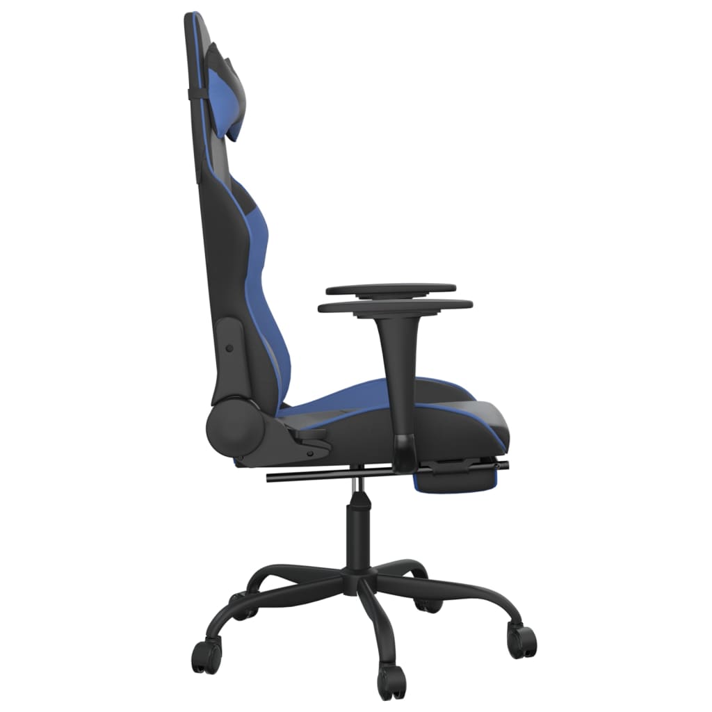 vidaXL Cadeira gaming massagens c/ apoio pés couro artif. preto/azul