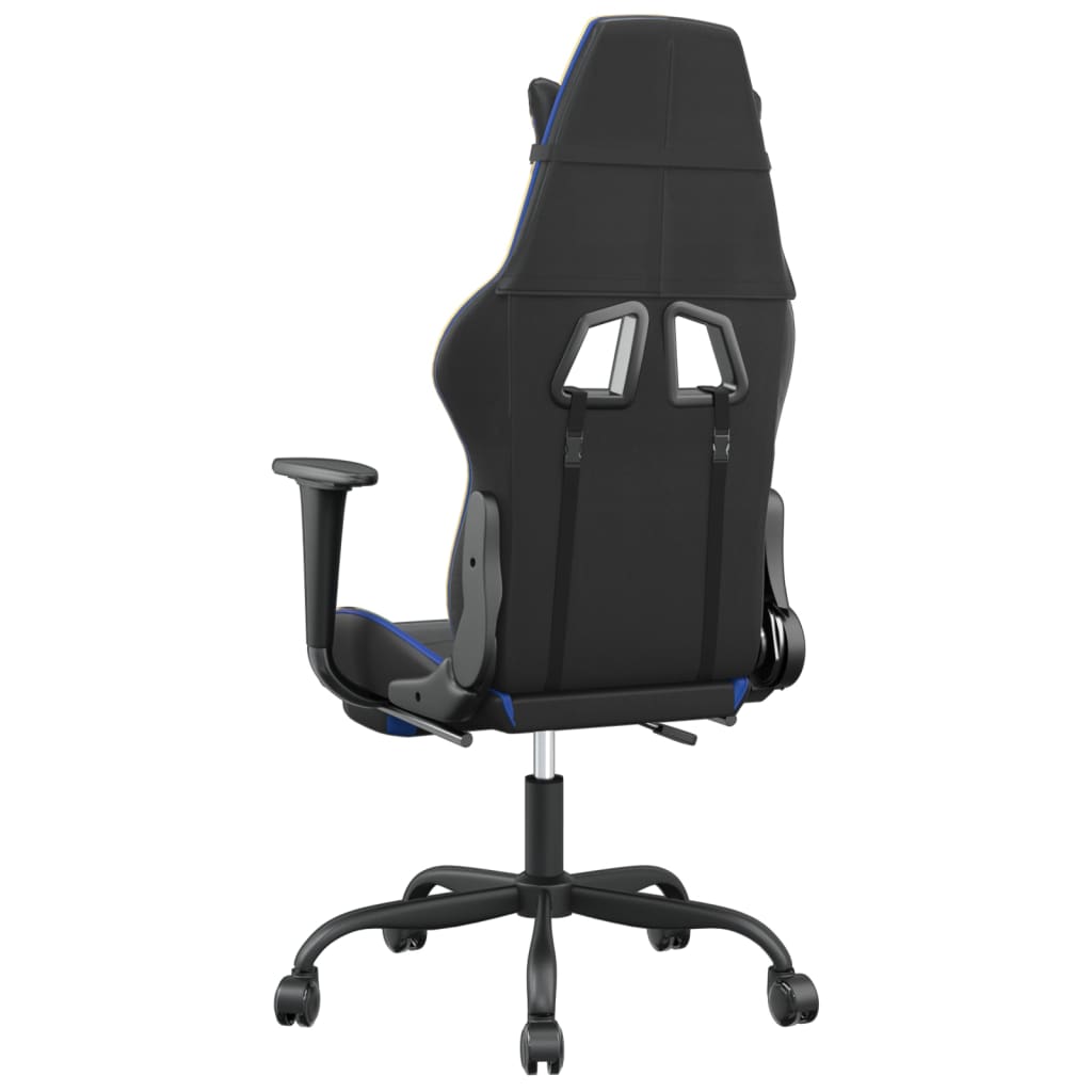 vidaXL Cadeira gaming massagens c/ apoio pés couro artif. preto/azul