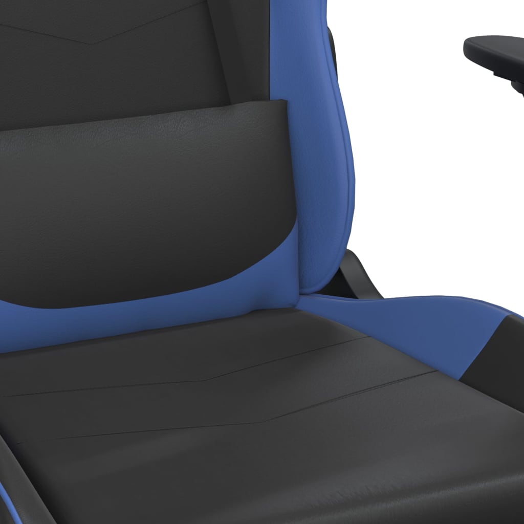 vidaXL Cadeira gaming massagens c/ apoio pés couro artif. preto/azul