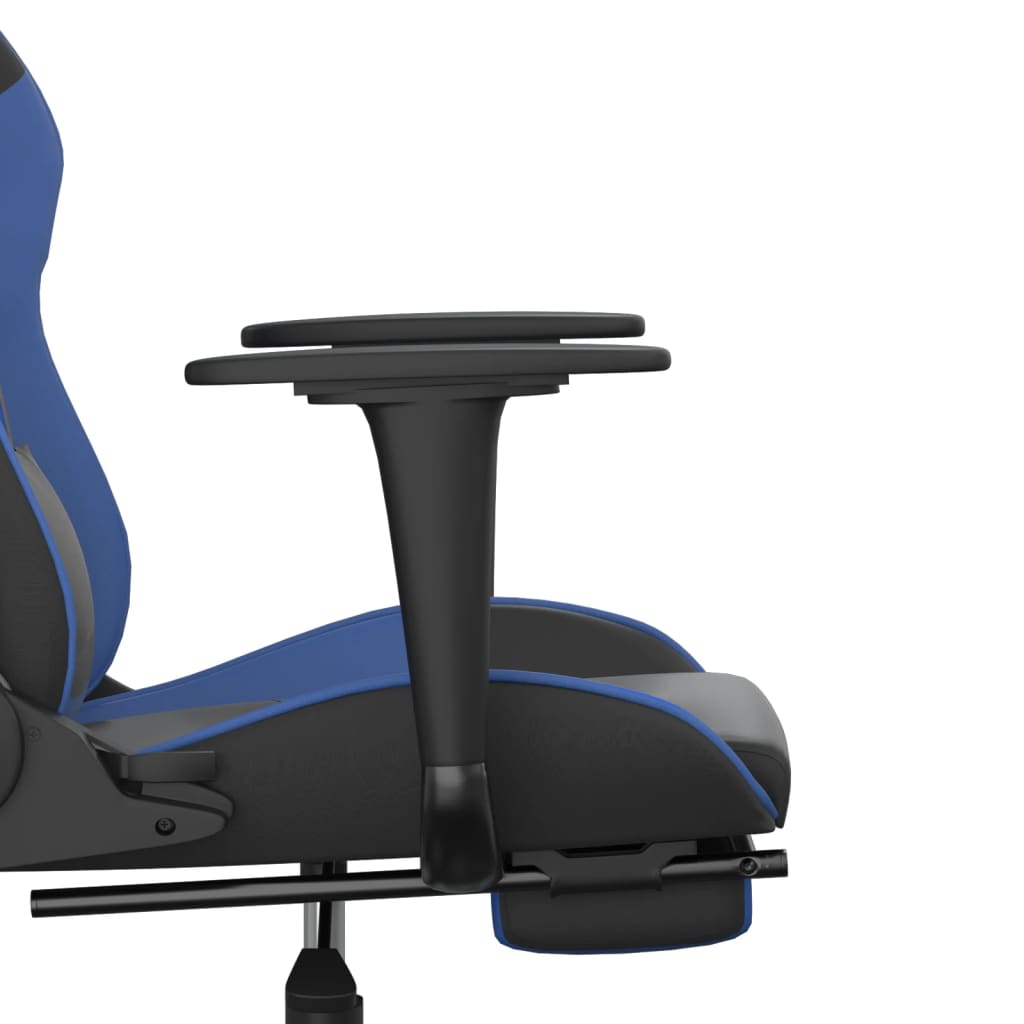 vidaXL Cadeira gaming massagens c/ apoio pés couro artif. preto/azul