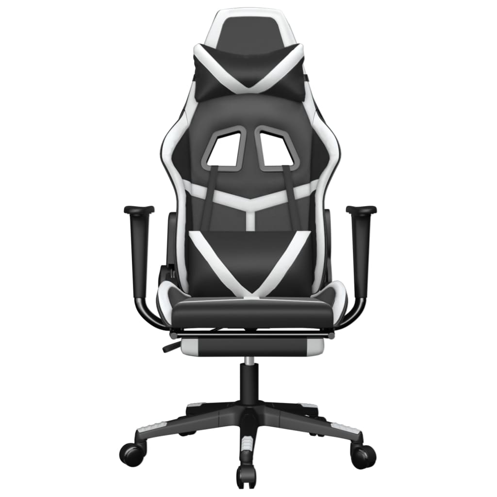 vidaXL Cadeira gaming massagens c/ apoio pés couro artif. preto/branco