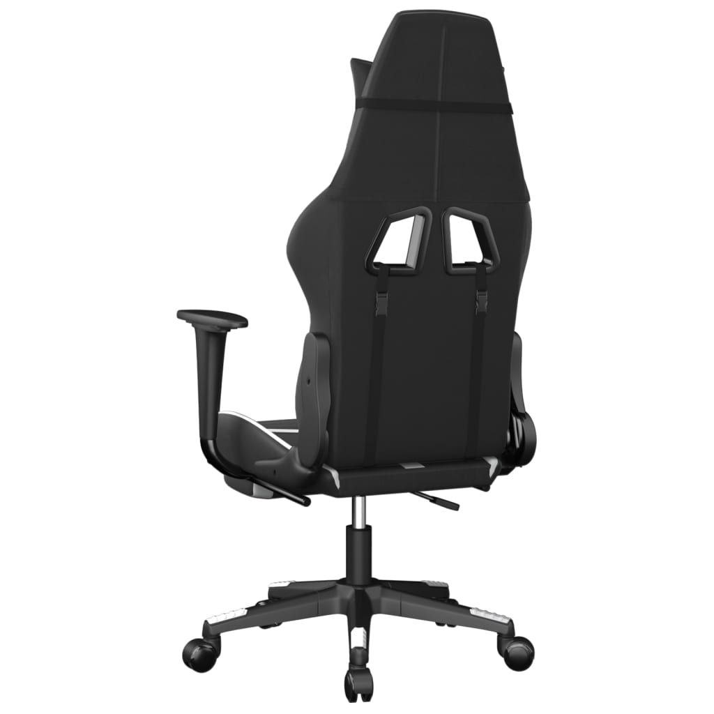 vidaXL Cadeira gaming massagens c/ apoio pés couro artif. preto/branco