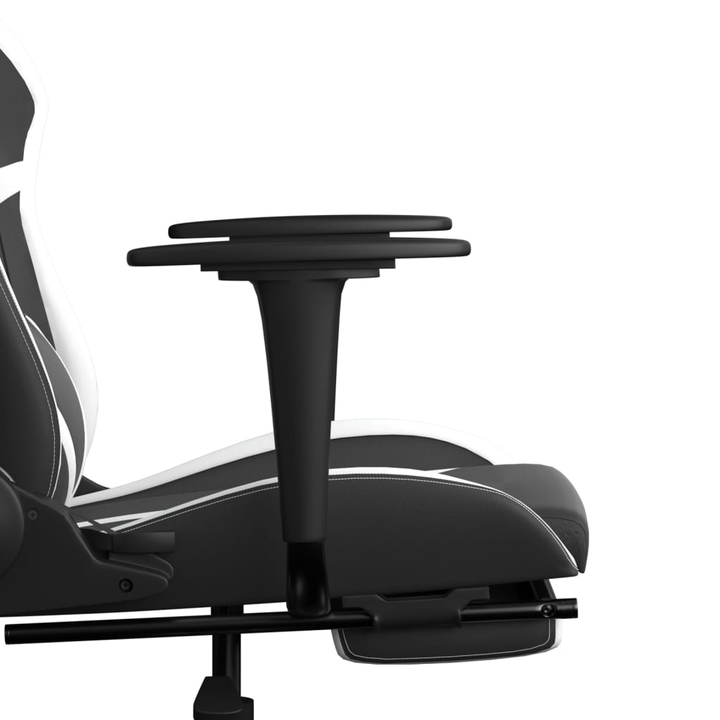 vidaXL Cadeira gaming massagens c/ apoio pés couro artif. preto/branco