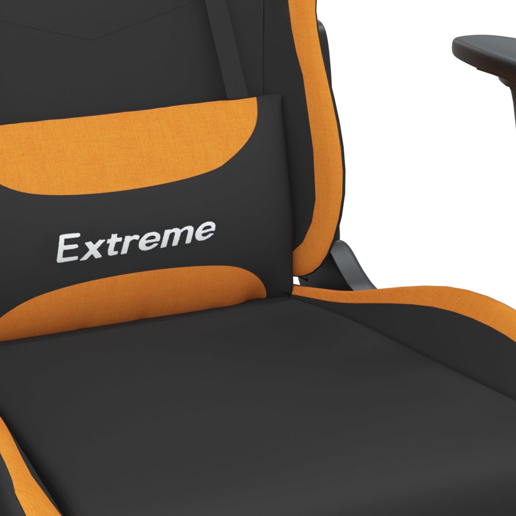 vidaxL Cadeira de gaming com apoio de pés tecido preto e laranja