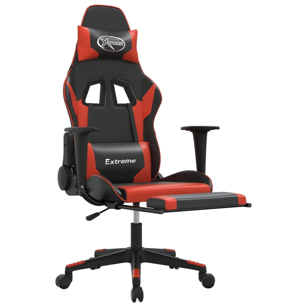 vidaXL Cadeira gaming massagem + apoio pés couro artif. preto/vermelho