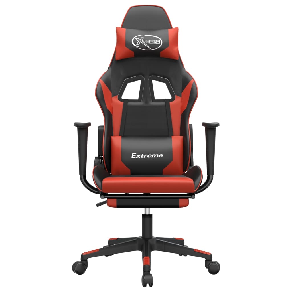 vidaXL Cadeira gaming massagem + apoio pés couro artif. preto/vermelho