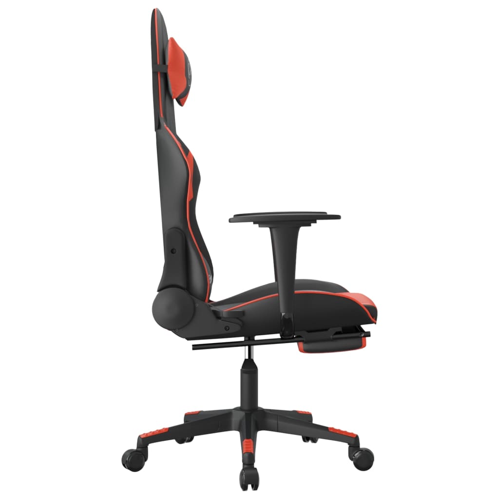 vidaXL Cadeira gaming massagem + apoio pés couro artif. preto/vermelho