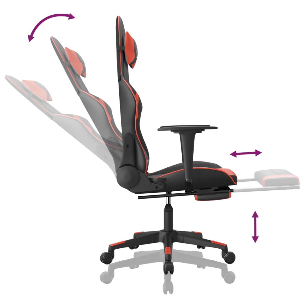 vidaXL Cadeira gaming massagem + apoio pés couro artif. preto/vermelho