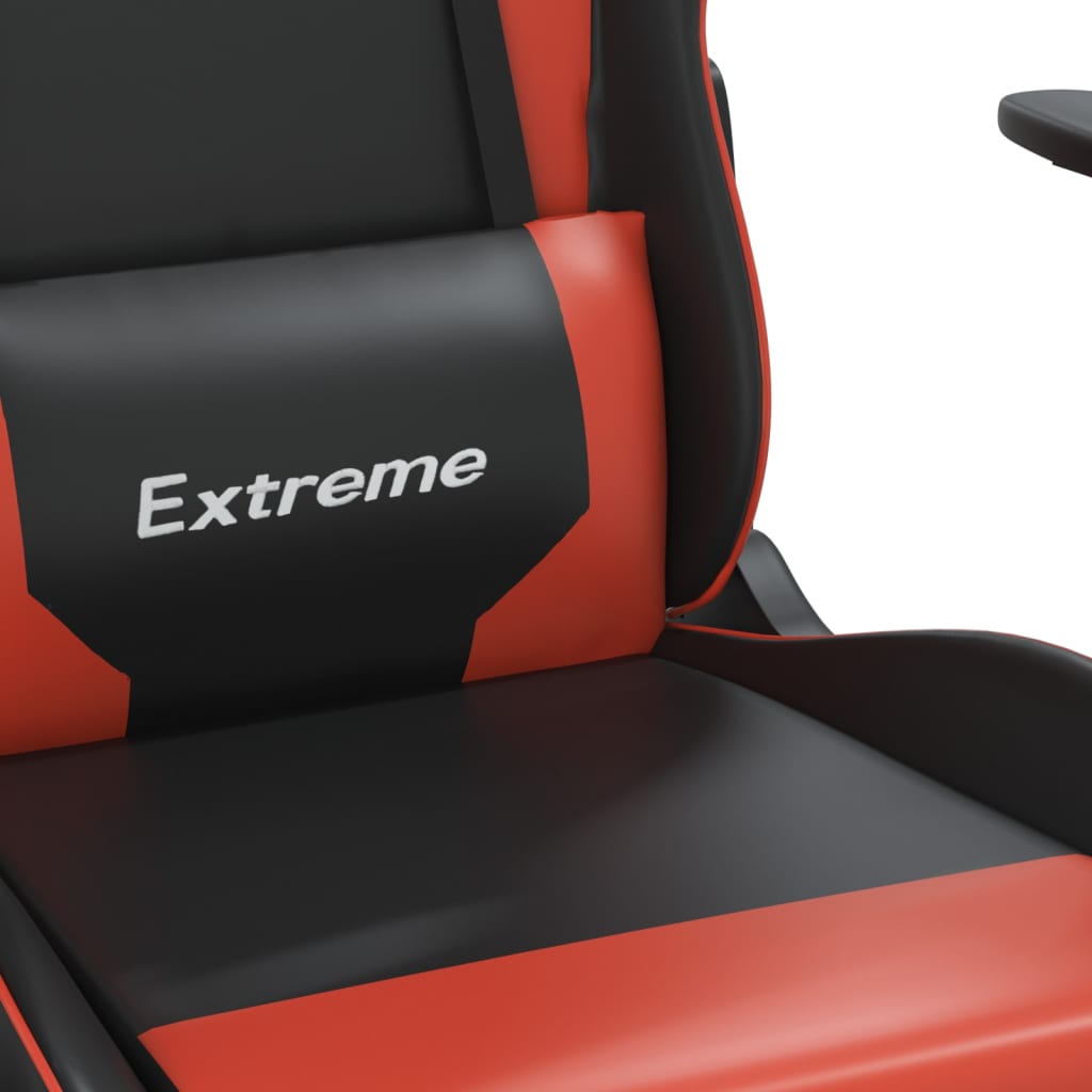 vidaXL Cadeira gaming massagem + apoio pés couro artif. preto/vermelho