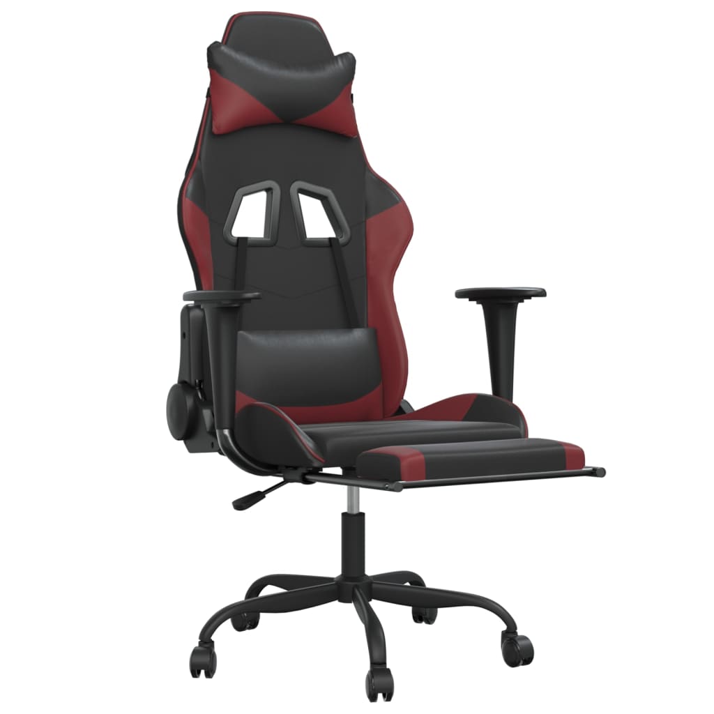 vidaXL Cadeira gaming massagem + apoio couro art. preto/vermelho tinto