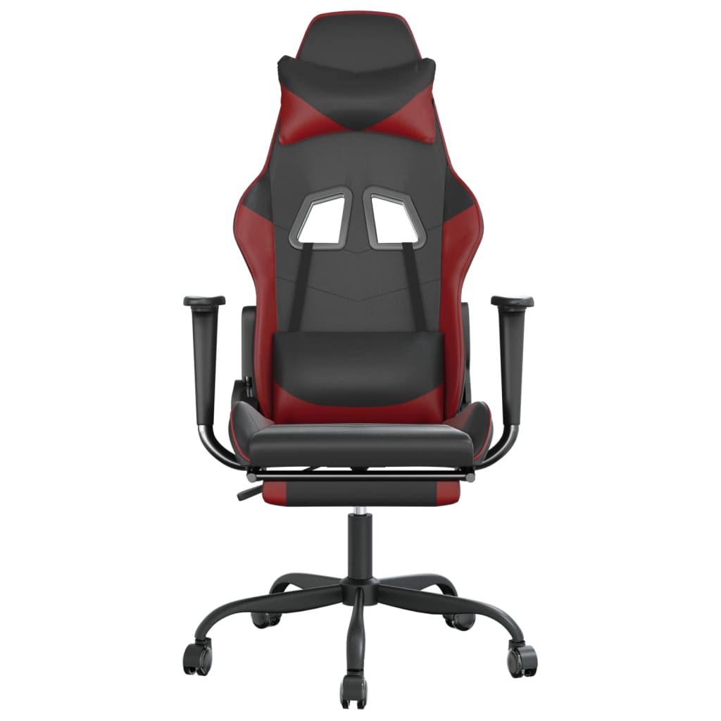 vidaXL Cadeira gaming massagem + apoio couro art. preto/vermelho tinto