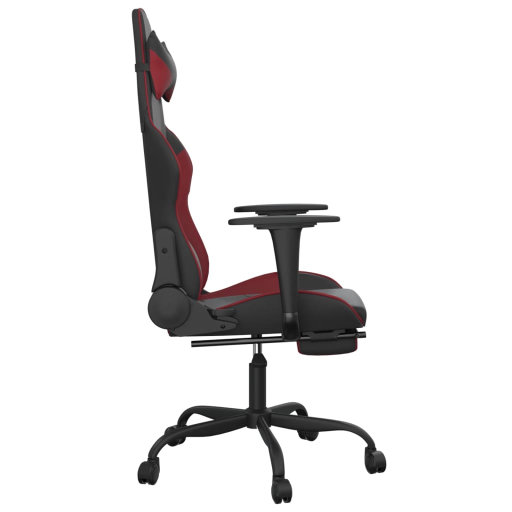 vidaXL Cadeira gaming massagem + apoio couro art. preto/vermelho tinto