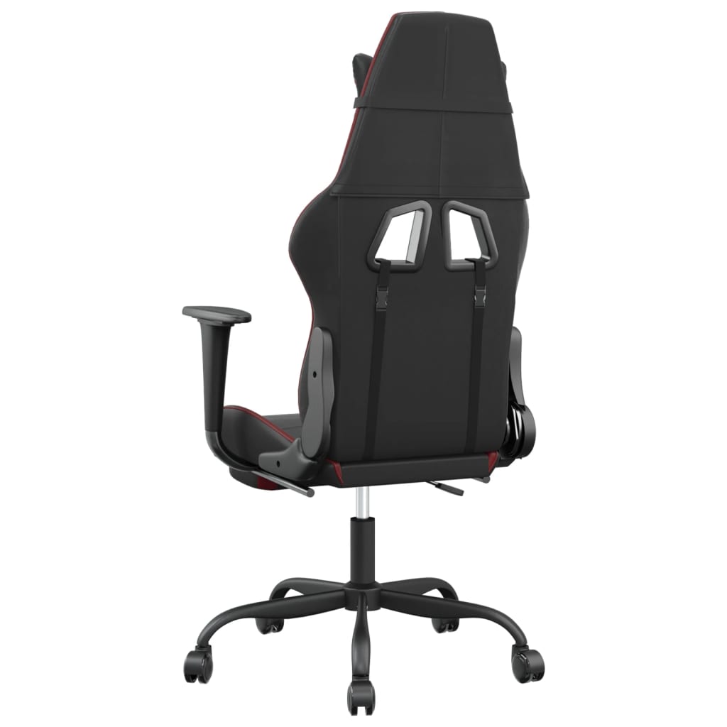 vidaXL Cadeira gaming massagem + apoio couro art. preto/vermelho tinto