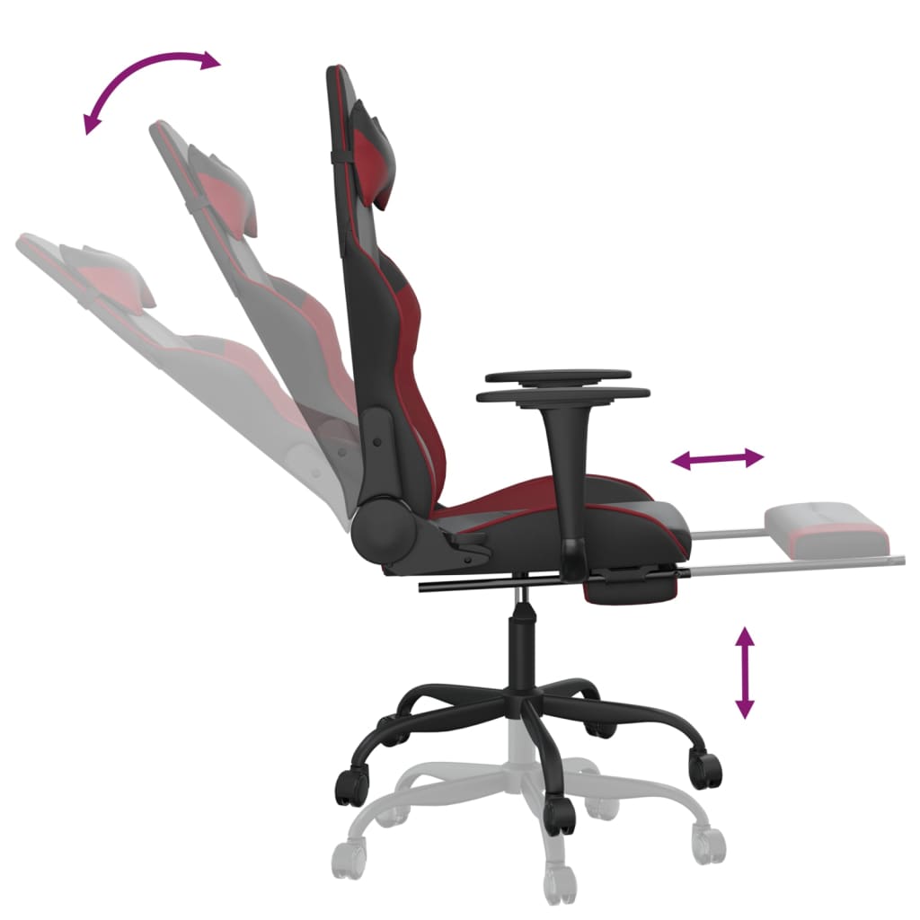 vidaXL Cadeira gaming massagem + apoio couro art. preto/vermelho tinto