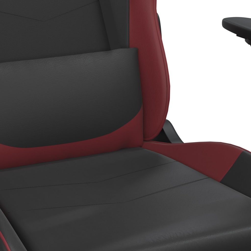 vidaXL Cadeira gaming massagem + apoio couro art. preto/vermelho tinto