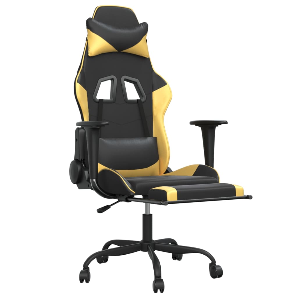 vidaXL Cadeira gaming massagens c/ apoio pés couro artif. Ouro/Preto