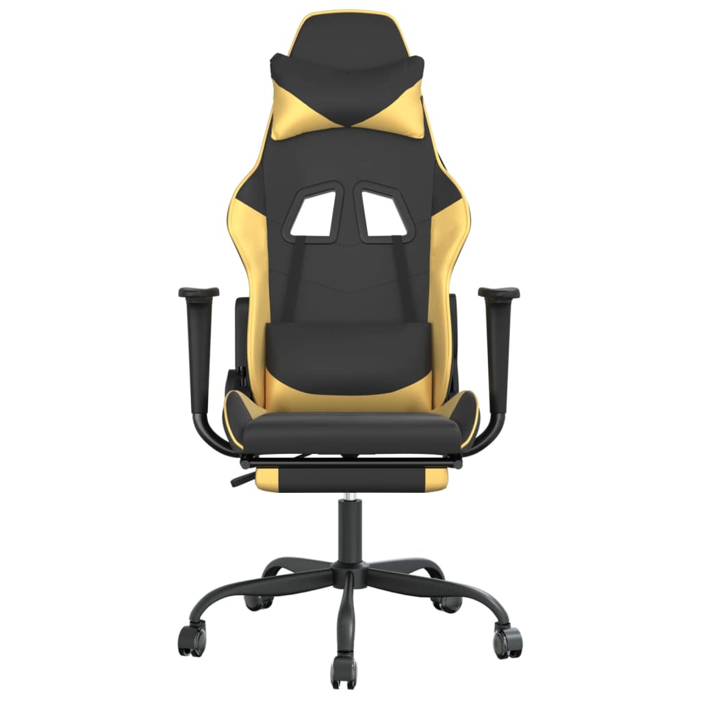 vidaXL Cadeira gaming massagens c/ apoio pés couro artif. Ouro/Preto