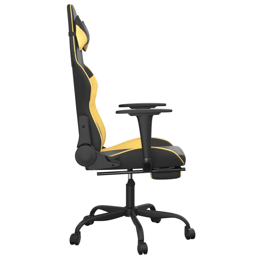 vidaXL Cadeira gaming massagens c/ apoio pés couro artif. Ouro/Preto