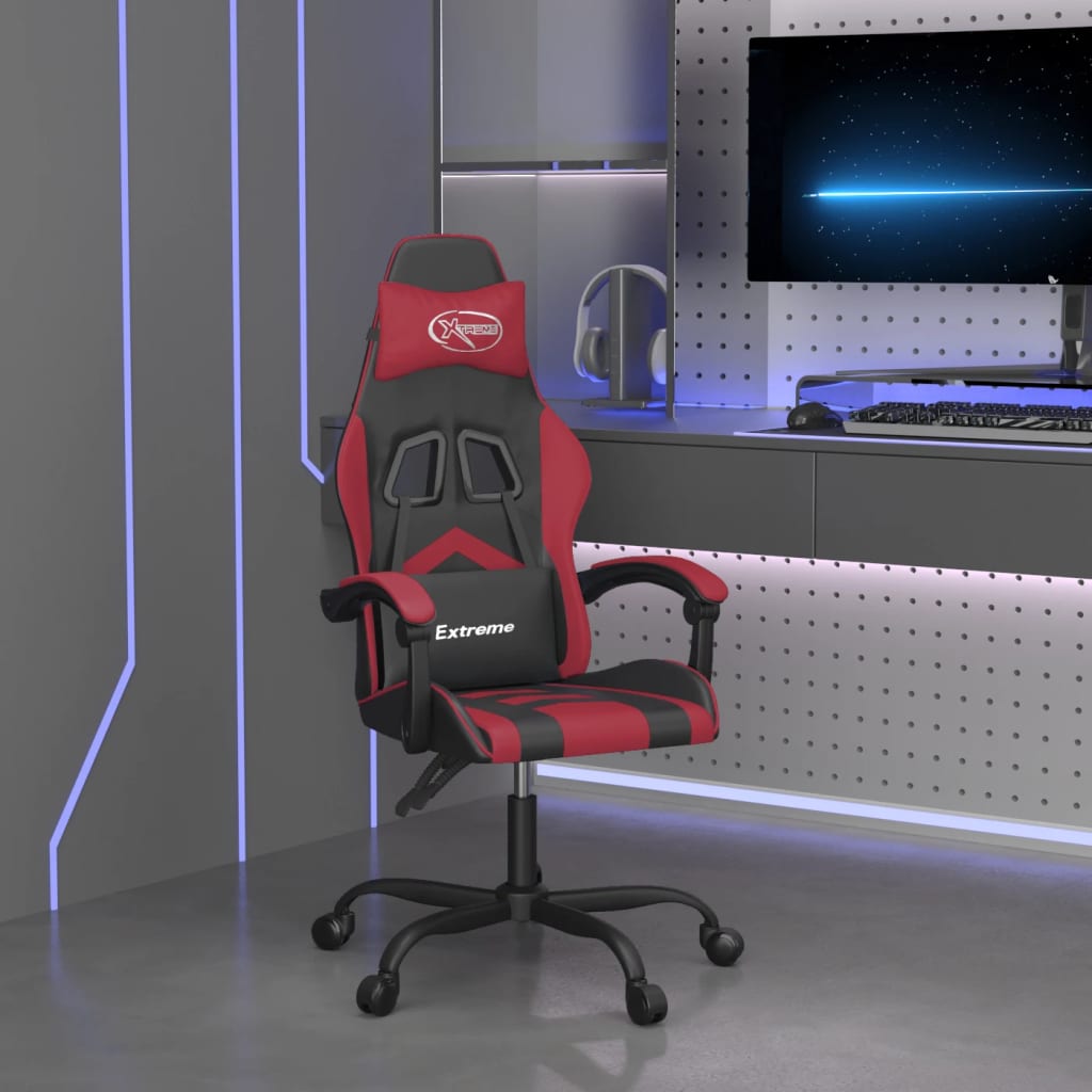 vidaXL Cadeira gaming couro artificial preto e vermelho tinto