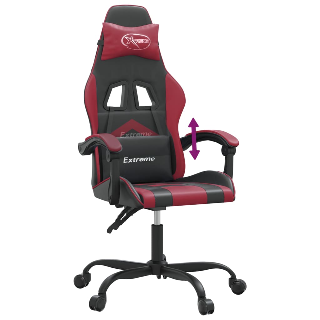 vidaXL Cadeira gaming couro artificial preto e vermelho tinto