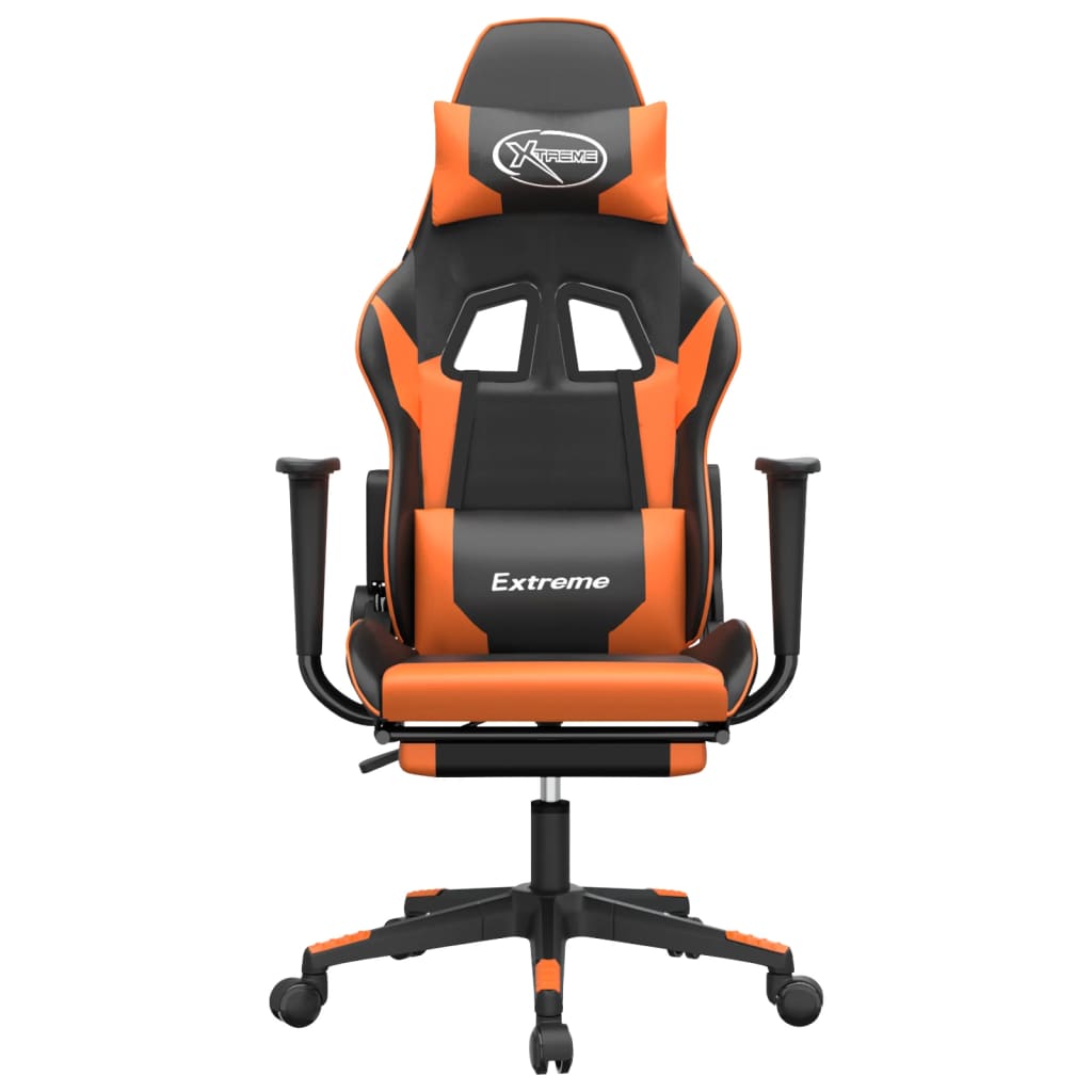 vidaXL Cadeira gaming c/ apoio p/ pés couro artificial preto e laranja