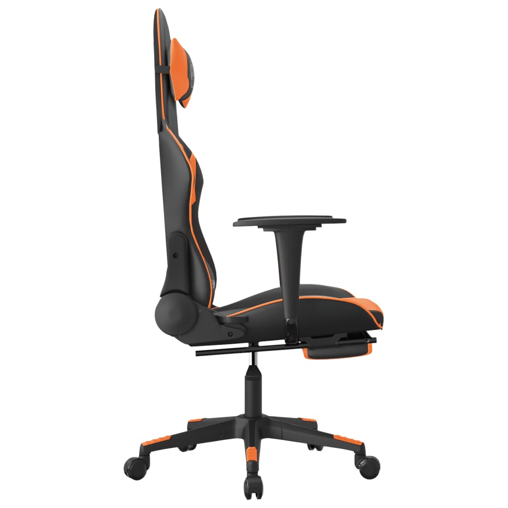 vidaXL Cadeira gaming c/ apoio p/ pés couro artificial preto e laranja