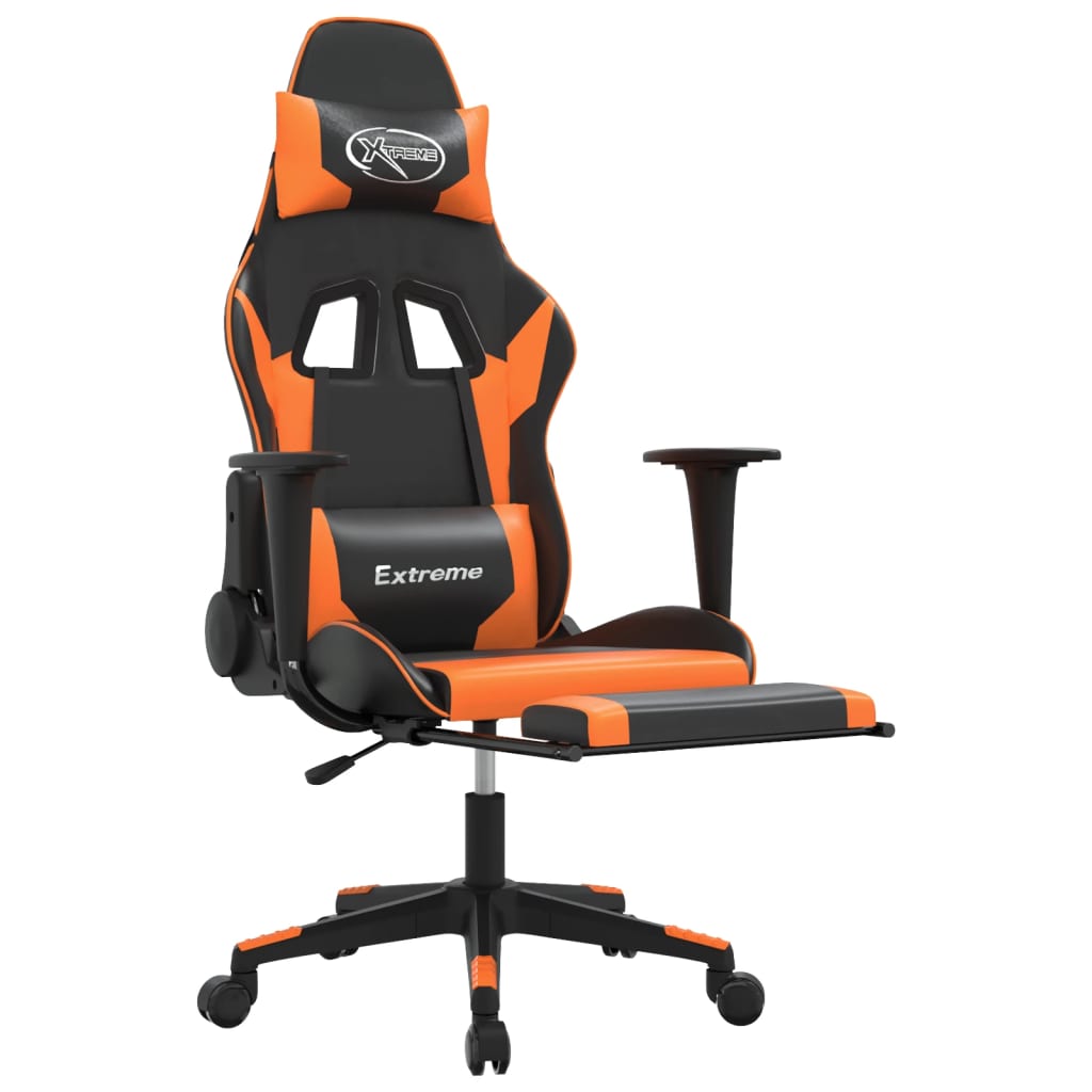 vidaXL Cadeira gaming c/ apoio p/ pés couro artificial preto e laranja