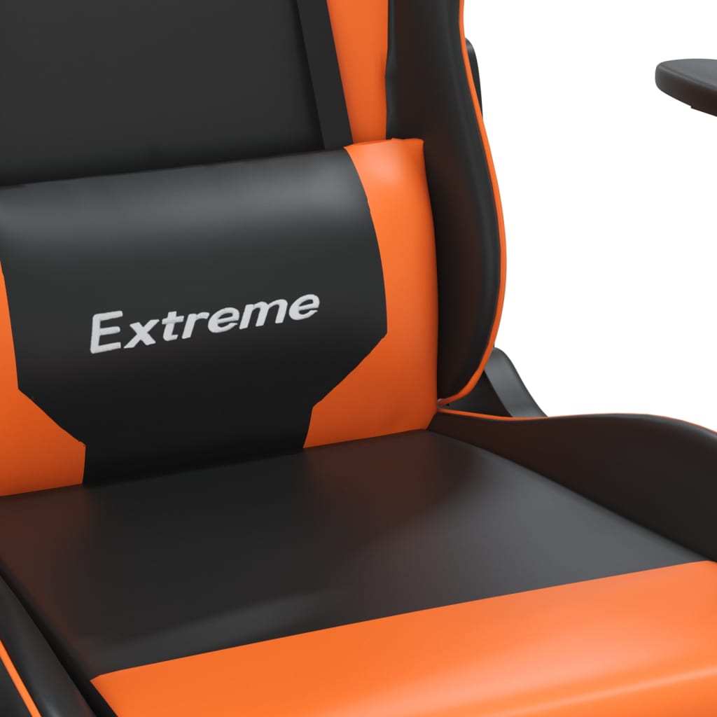 vidaXL Cadeira gaming c/ apoio p/ pés couro artificial preto e laranja