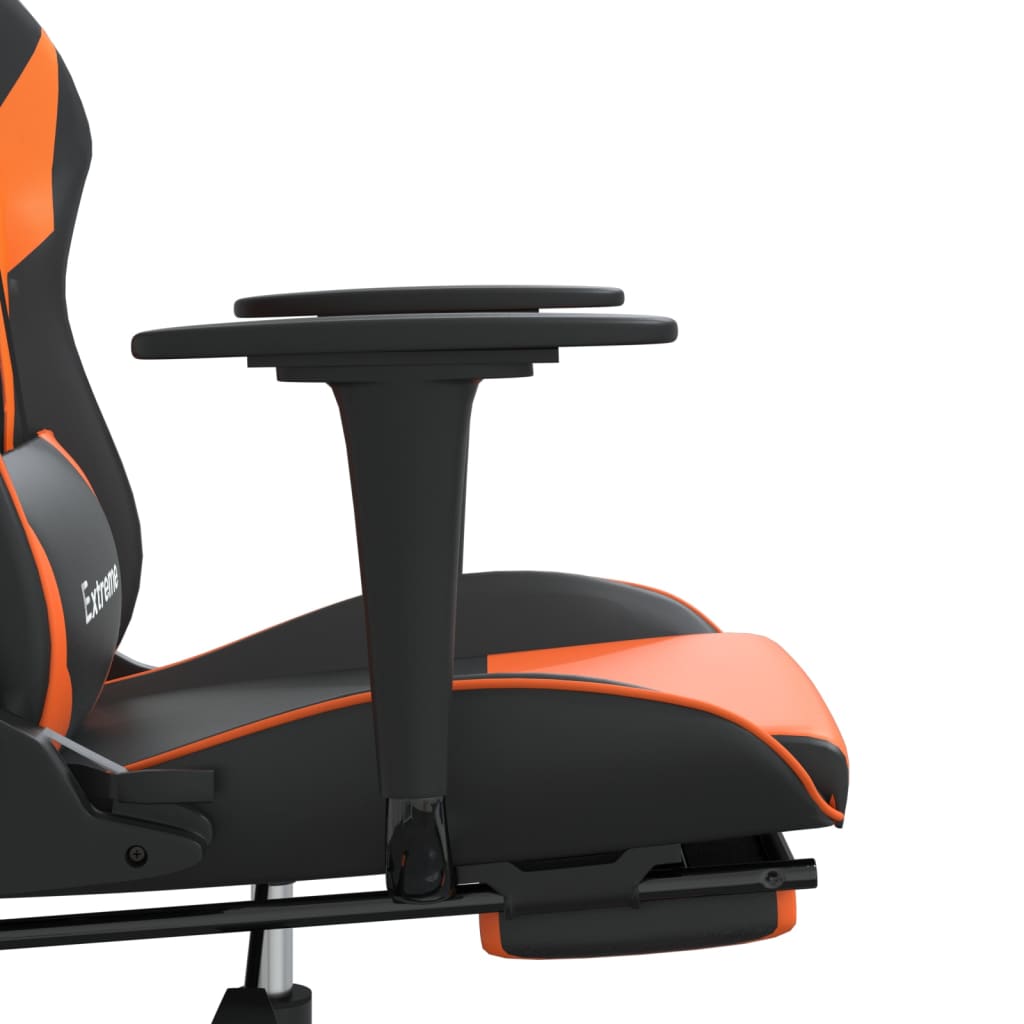 vidaXL Cadeira gaming c/ apoio p/ pés couro artificial preto e laranja