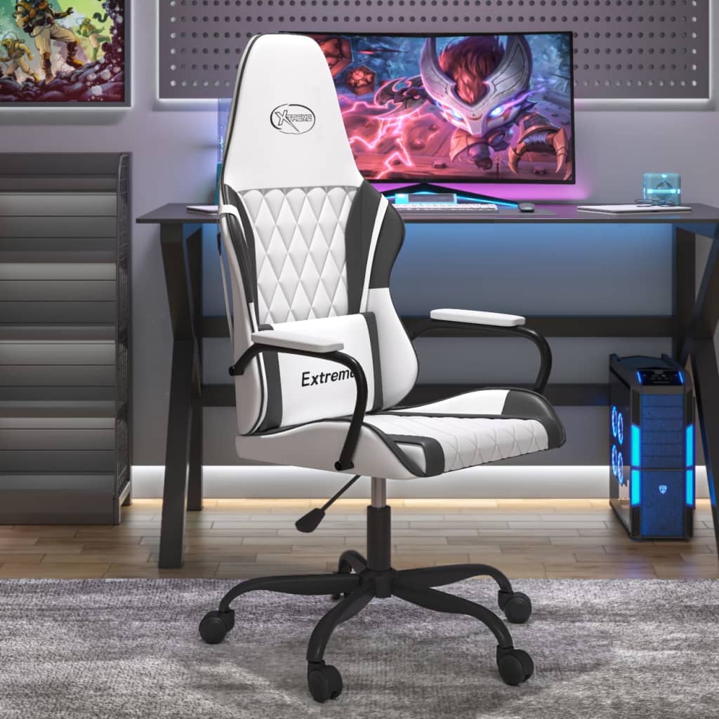 vidaXL Cadeira gaming couro artificial branco e preto