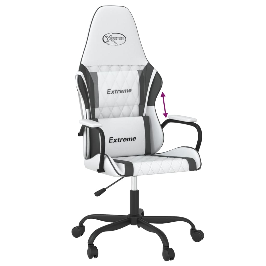 vidaXL Cadeira gaming couro artificial branco e preto