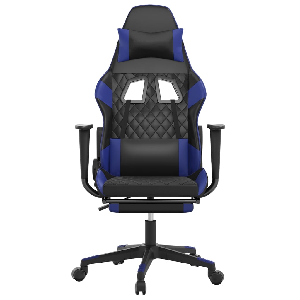 vidaXL Cadeira gaming c/ apoio para pés couro artificial preto e azul