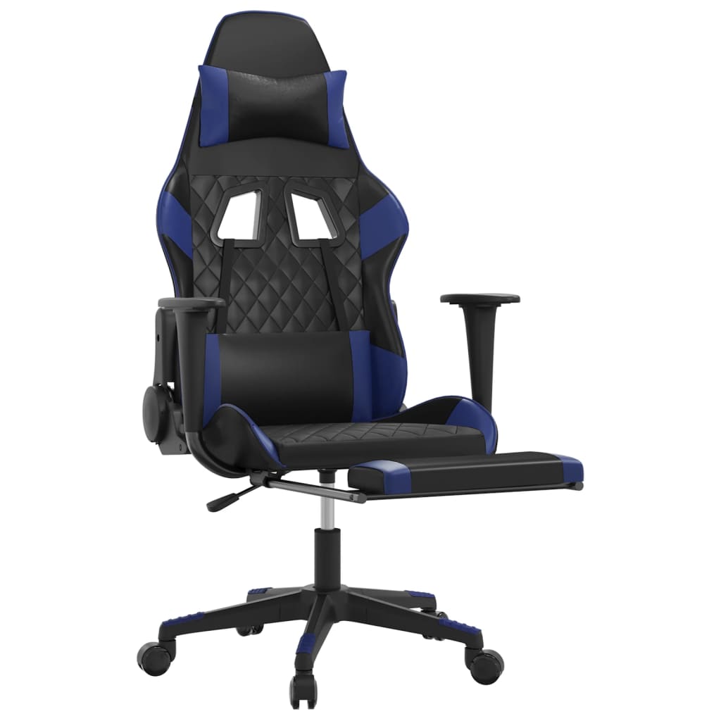 vidaXL Cadeira gaming c/ apoio para pés couro artificial preto e azul