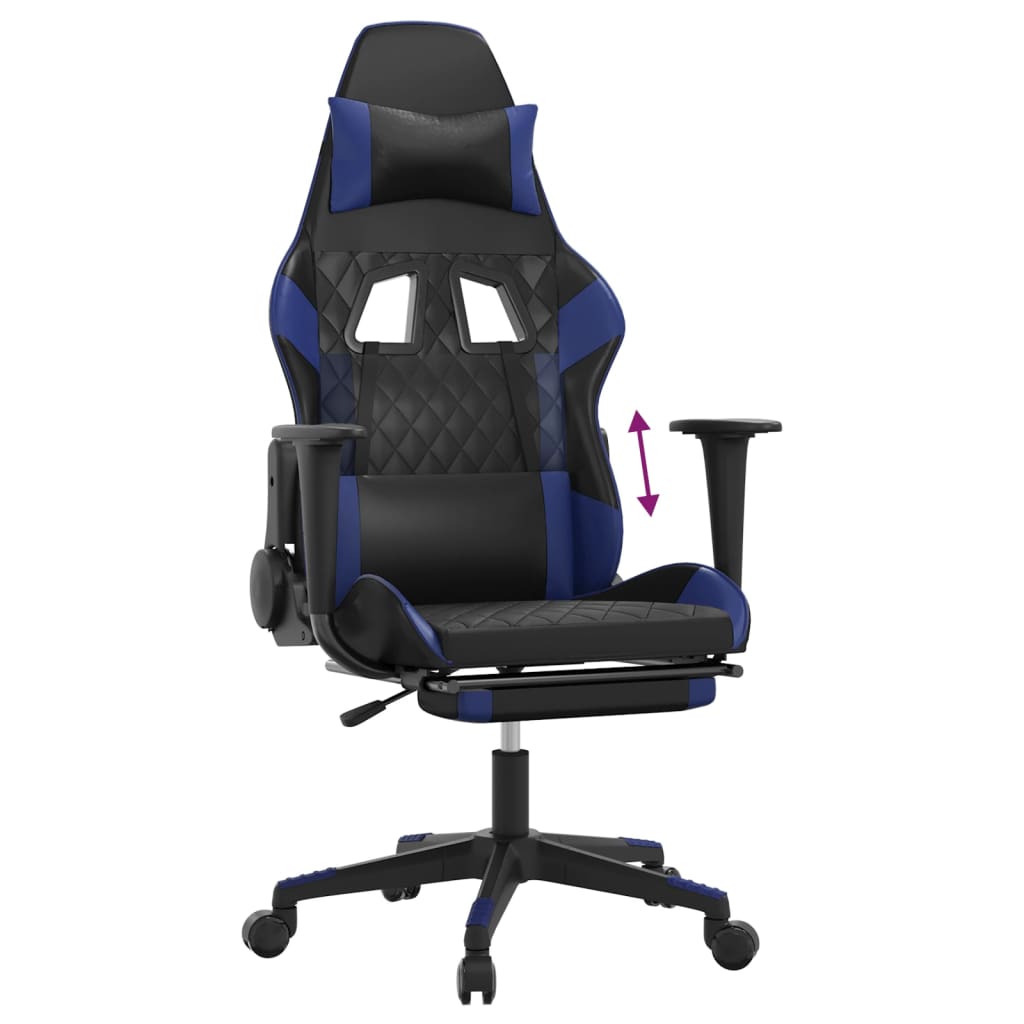 vidaXL Cadeira gaming c/ apoio para pés couro artificial preto e azul