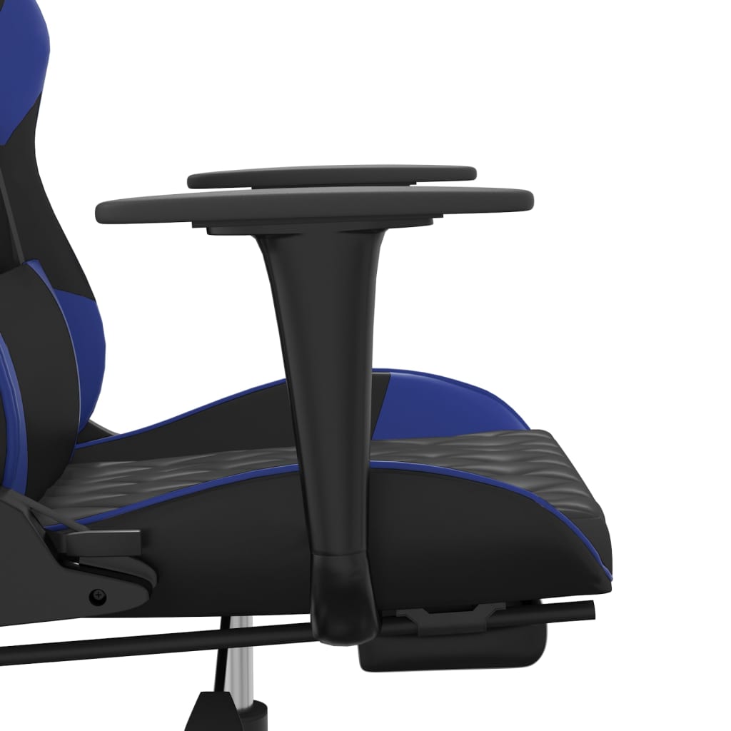 vidaXL Cadeira gaming c/ apoio para pés couro artificial preto e azul