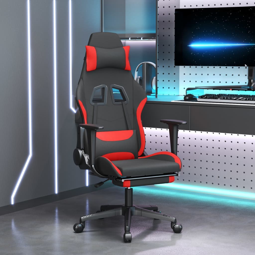 vidaxL Cadeira de gaming c/ apoio para os pés tecido preto e vermelho