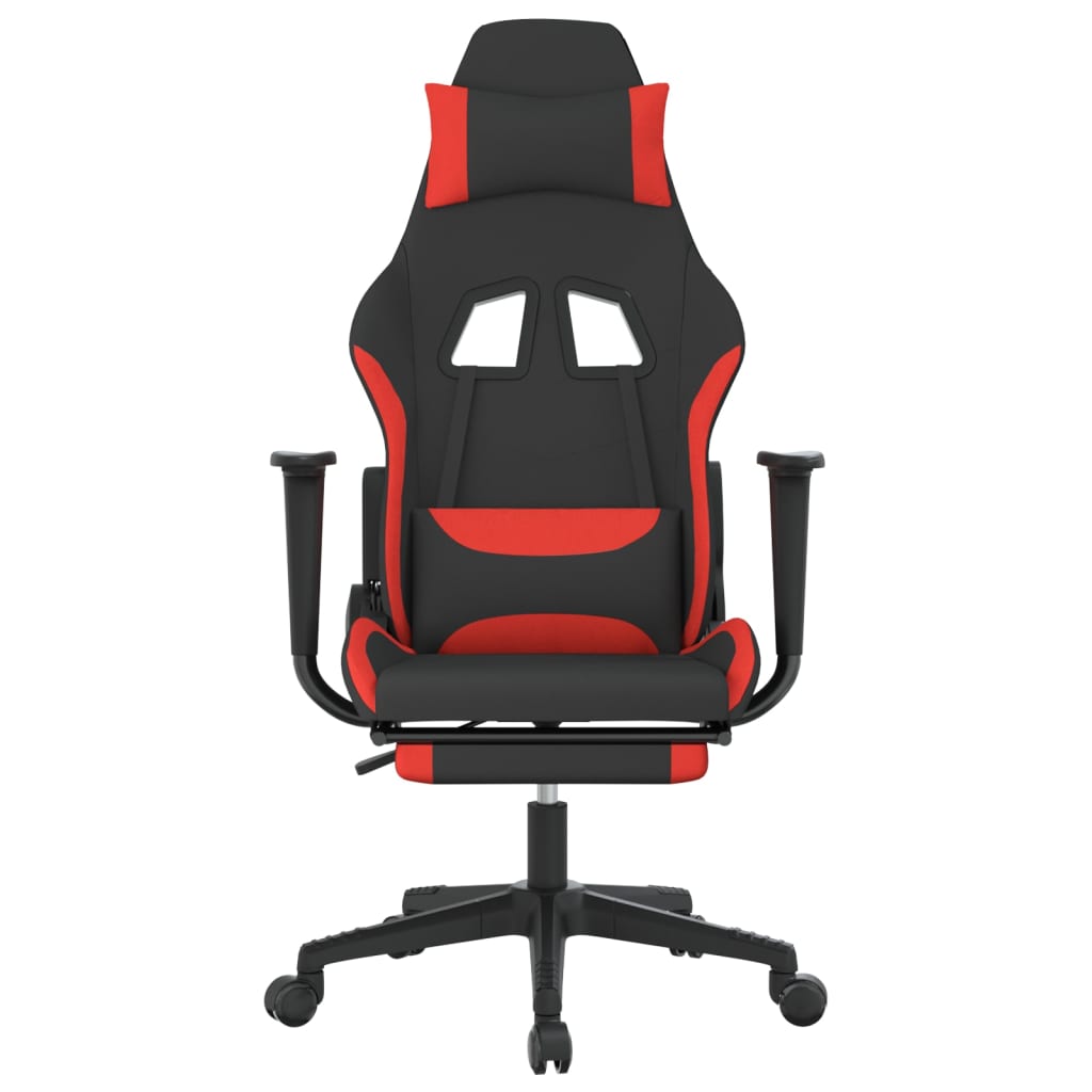 vidaxL Cadeira de gaming c/ apoio para os pés tecido preto e vermelho