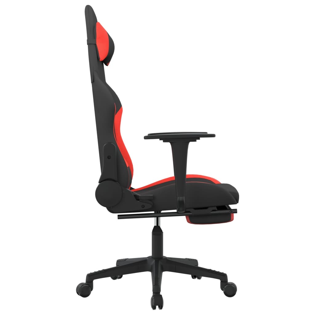 vidaxL Cadeira de gaming c/ apoio para os pés tecido preto e vermelho