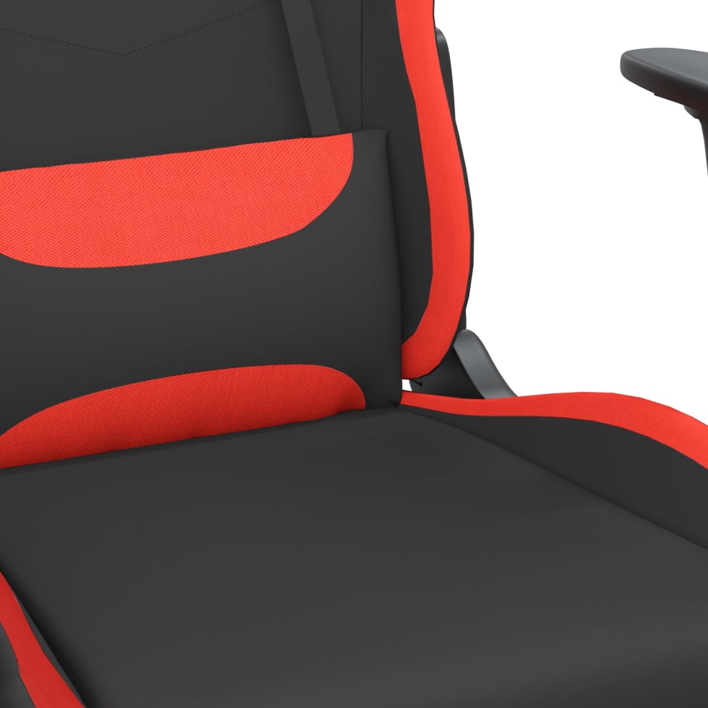 vidaxL Cadeira de gaming c/ apoio para os pés tecido preto e vermelho