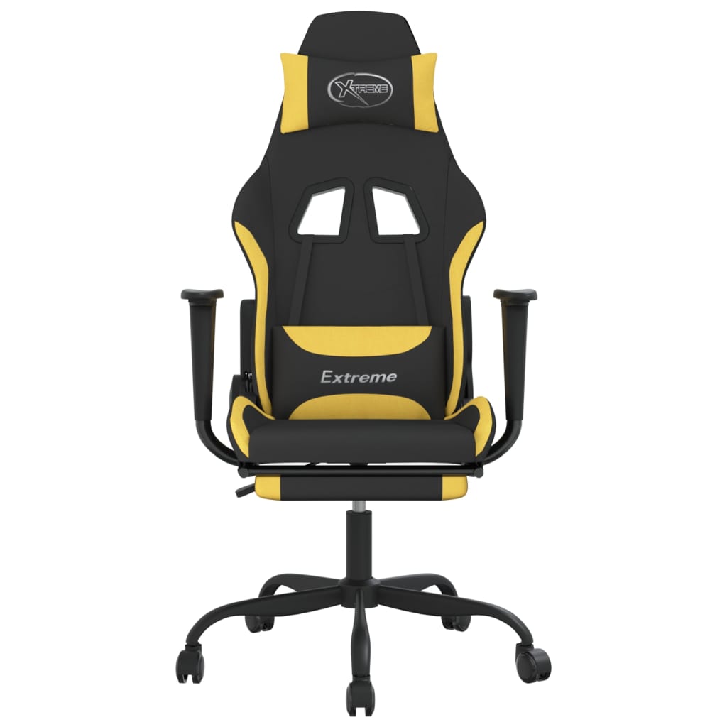 vidaxL Cadeira de gaming com apoio para os pés tecido preto e amarelo