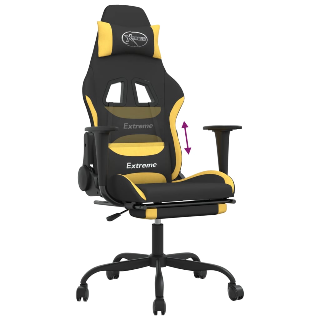 vidaxL Cadeira de gaming com apoio para os pés tecido preto e amarelo