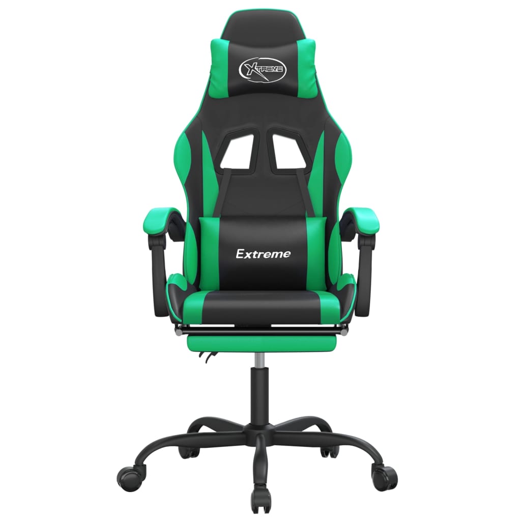 vidaXL Cadeira gaming c/ apoio pés couro artificial preto e verde