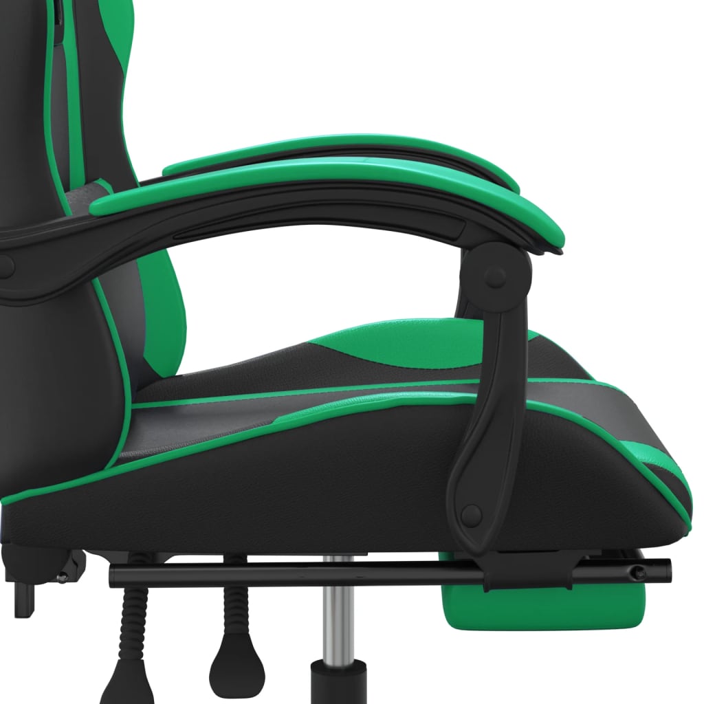 vidaXL Cadeira gaming c/ apoio pés couro artificial preto e verde