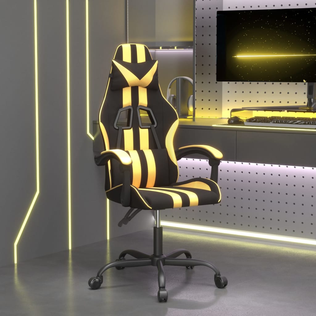 vidaXL Cadeira gaming couro artificial preto e dourado