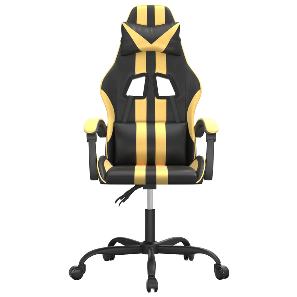 vidaXL Cadeira gaming couro artificial preto e dourado